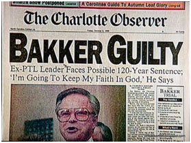 newspaper repot of Jim Bakker found guilty of fraud