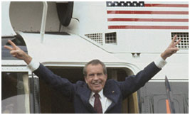 Nixon coming off a plane